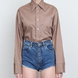Vintage 1970s Neutral Dagger Collar Button Up Shirt